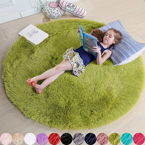 100/120/140/160 round Rug Fluffy Soft Area Rugs for Kids Girls Room Princess Castle Plush Shag Carpet Cute Circle Bedroom Decor