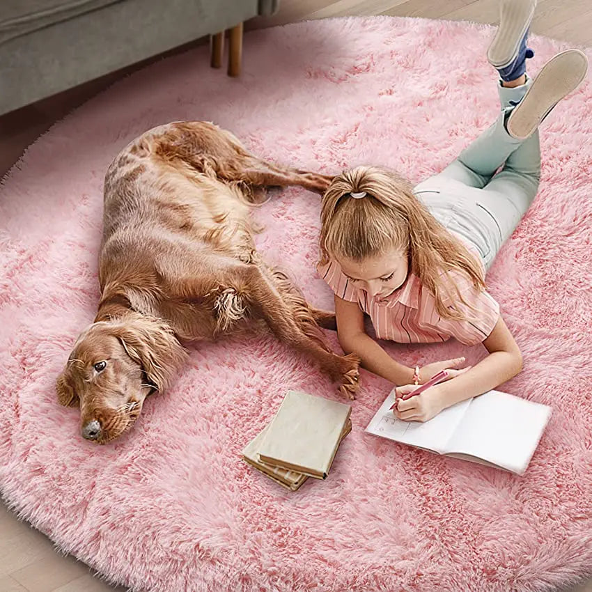 100/120/140/160 round Rug Fluffy Soft Area Rugs for Kids Girls Room Princess Castle Plush Shag Carpet Cute Circle Bedroom Decor